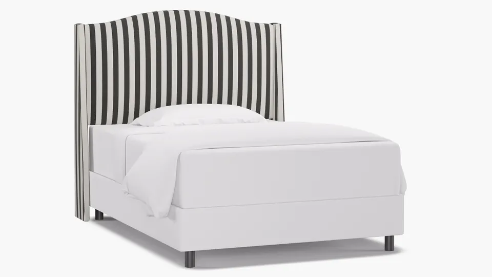 Classic Wingback Headboard, Ink Cabana Stripe, Full
