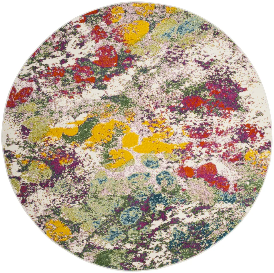 Arlo Home Woven Area Rug, WTC696E, Light Green/Rose,  6' 7" X 6' 7" Round