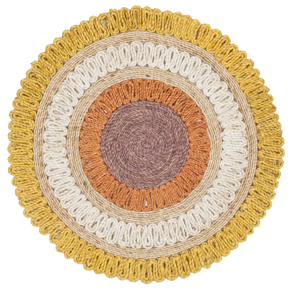 Arlo Home Hand Woven Area Rug, NF201B, Gold/Multi,  3' X 3' Round