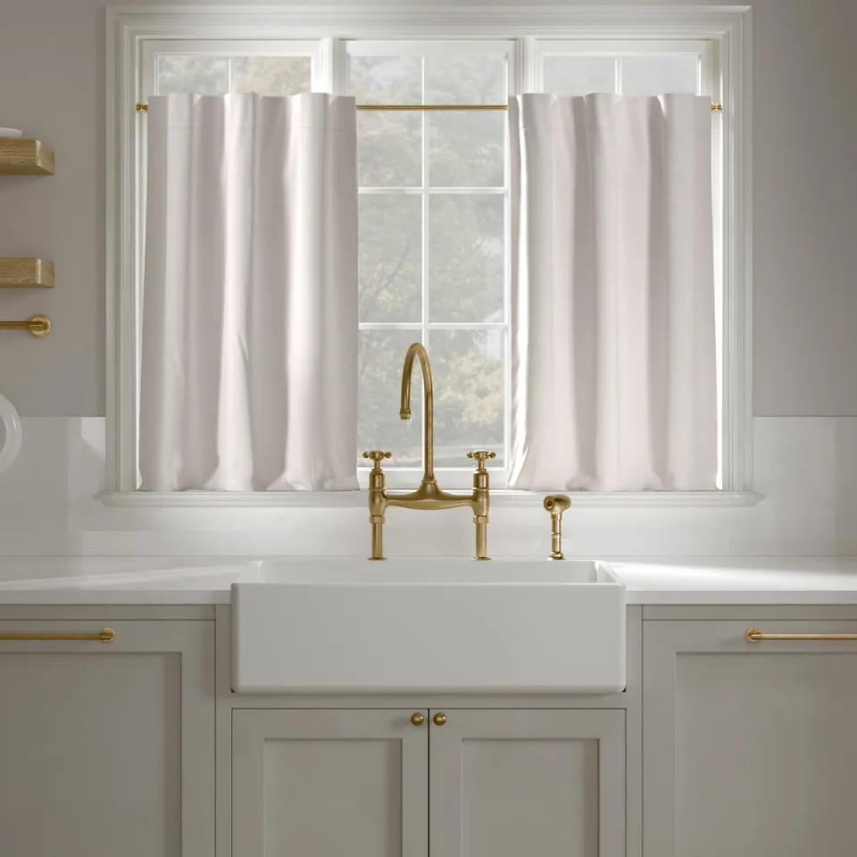 Linen Café Curtain, Optic White Linen, 25" x 36", Unlined
