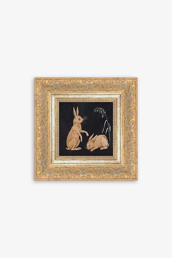 Two Hares on Black Wall Art
