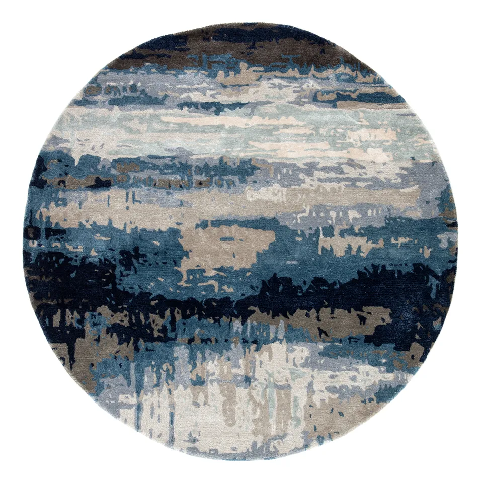 Benna Handmade Abstract Blue/ Gray Round Area Rug (8' RND)