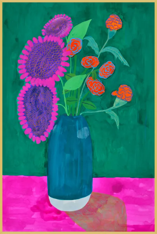 vase with sunflowers and carnations  by Christiane Drapela for Artfully Walls