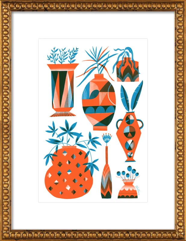 Risograph Vases: vermillion and pacific by Erin Wallace for Artfully Walls