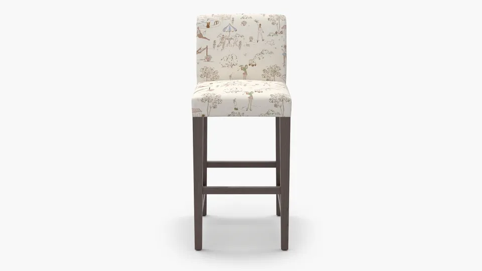 Signature Dining Bar Stool, Multi Country Club Toile, Espresso Square Tapered Leg