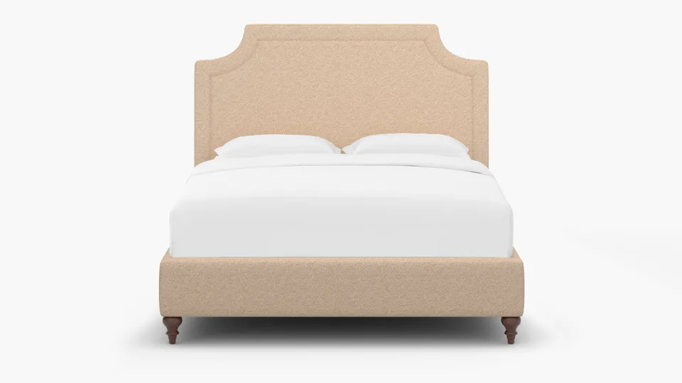 Deco Bed, Buff Boucle, Walnut Traditional Turned Leg, King