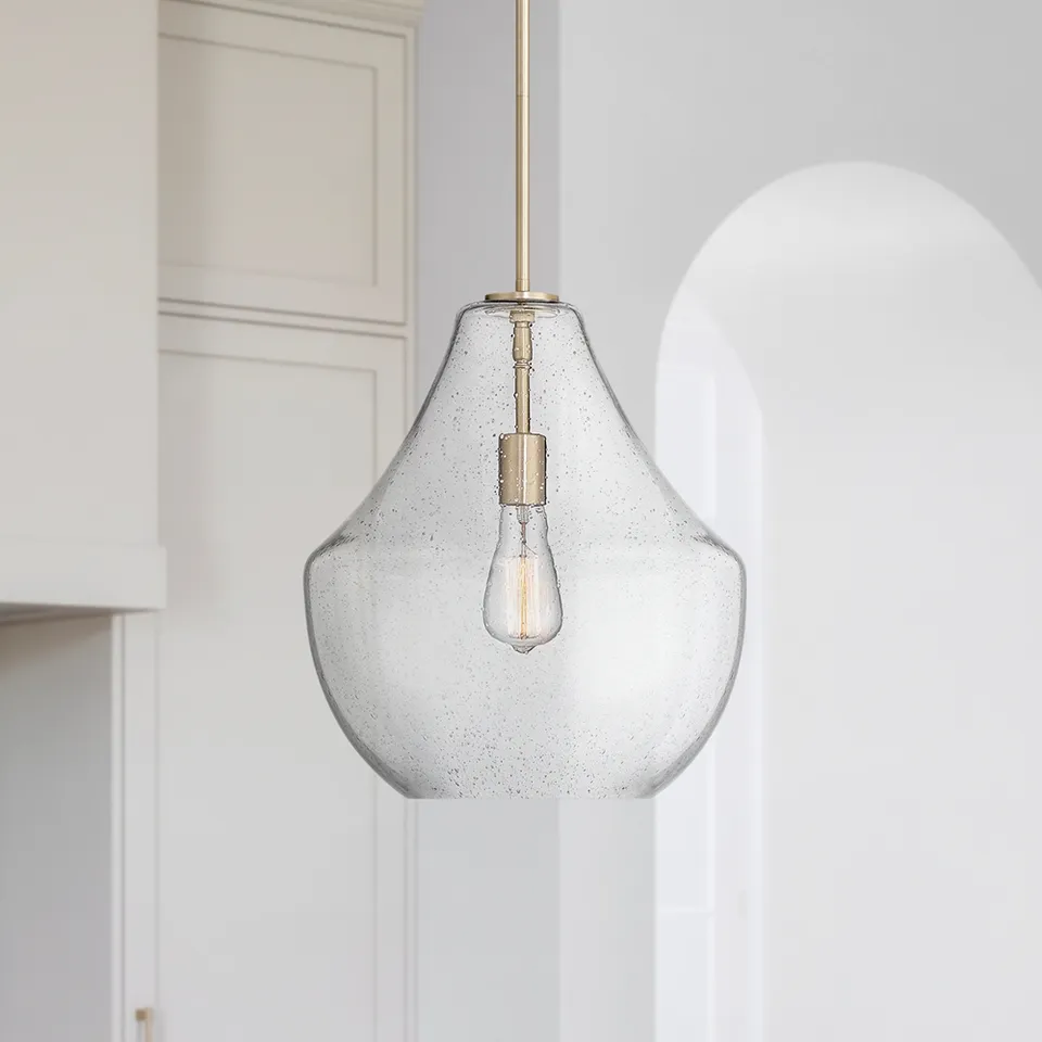 Possini Euro Stephanie 14" Wide Brass and Glass Pendant Light