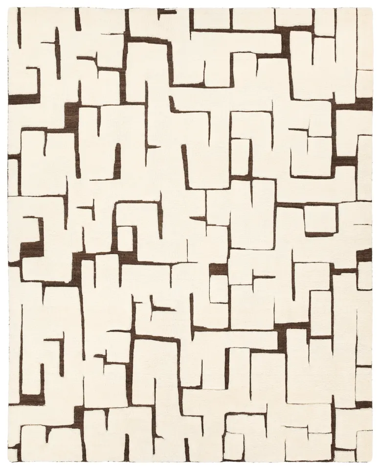 Soulos Handknotted Geometric White  Area Rug  (9'x12')