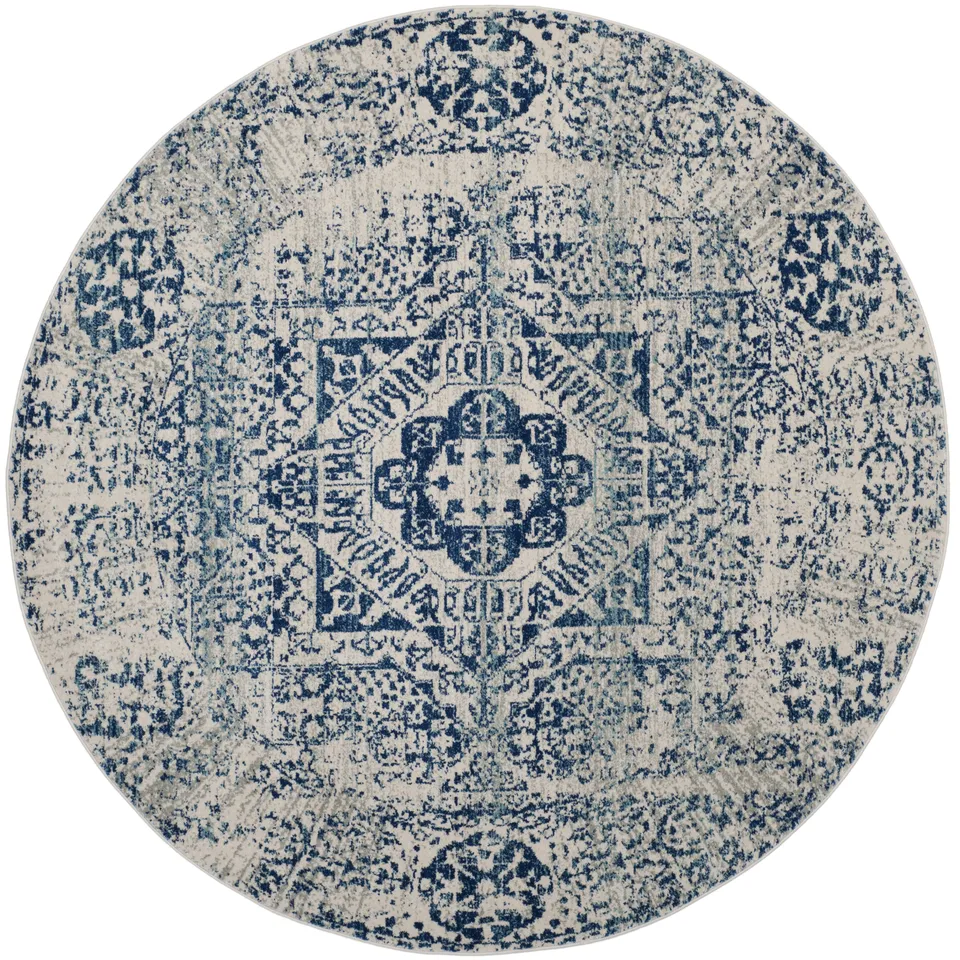 Arlo Home Woven Area Rug, EVK260C, Ivory/Blue,  3' X 3' Round