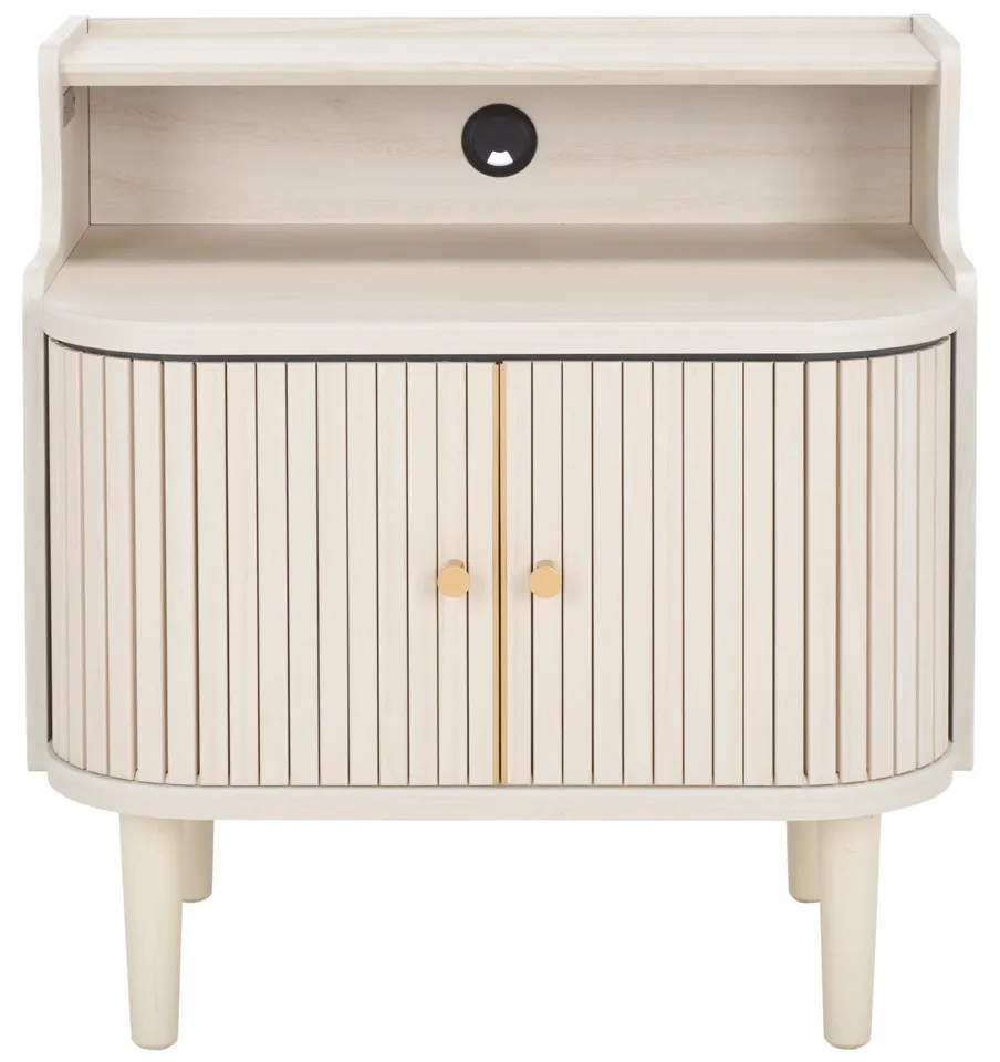 Tameka Nightstand With Hutch - Bleached White / Gold