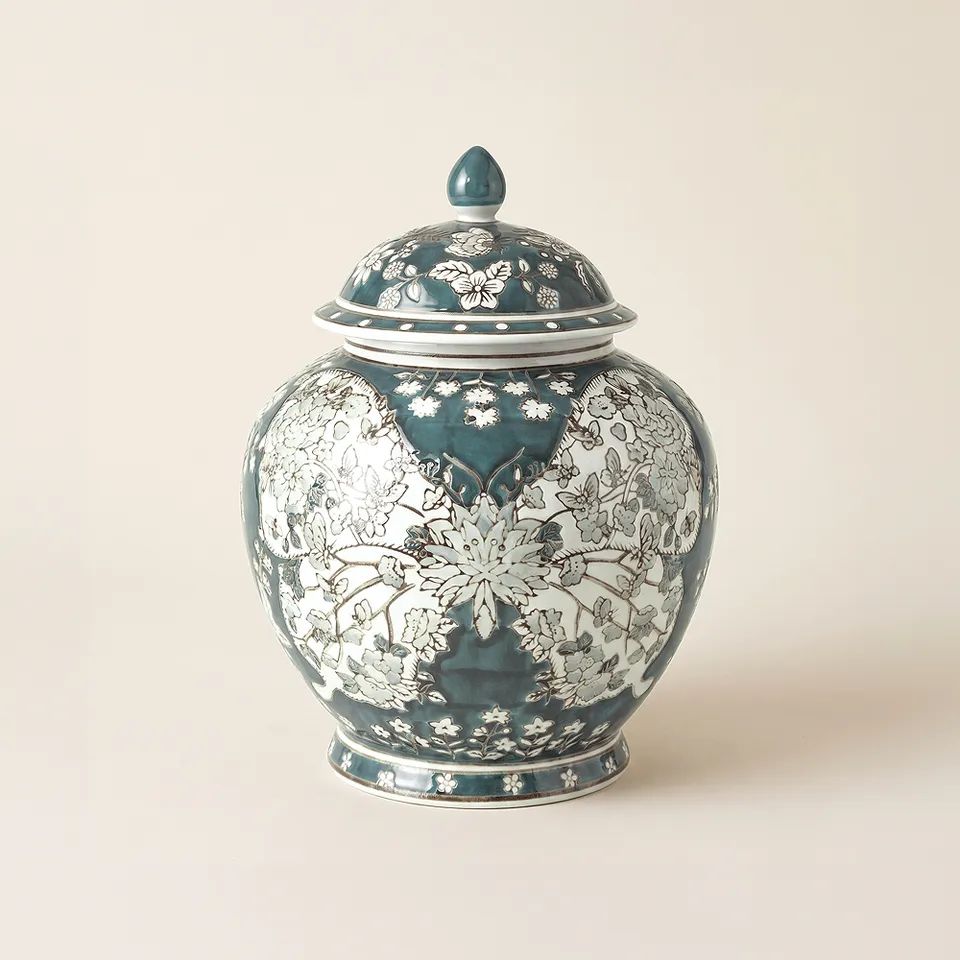 Paloma 12" High Teal Traditional Ginger Jar with Lid