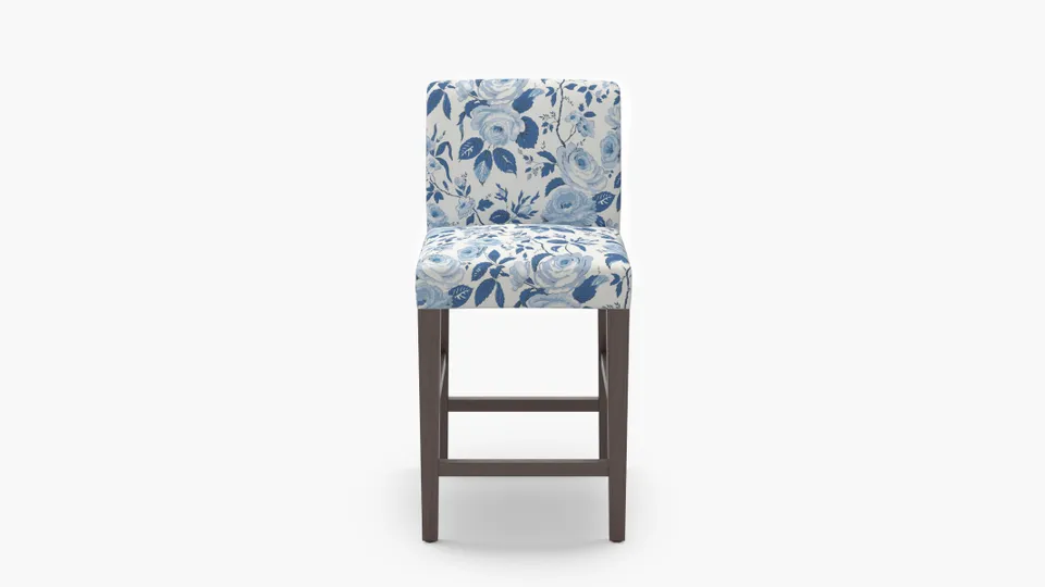 Signature Dining Counter Stool, Delft Chintz, Espresso Square Tapered Leg