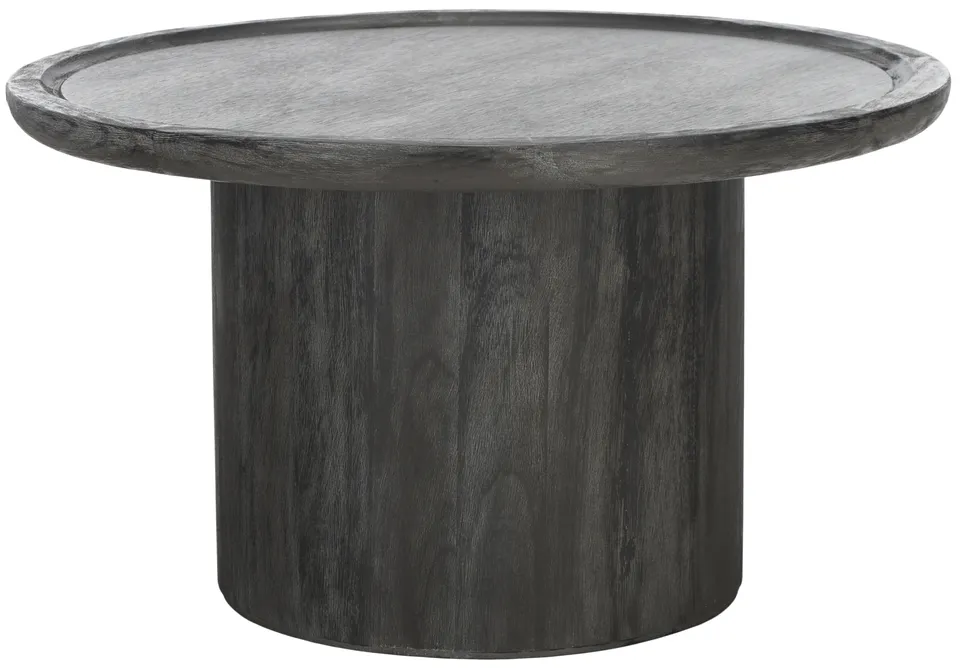 Devin Round Coffee Table - Black With White Wash Distress