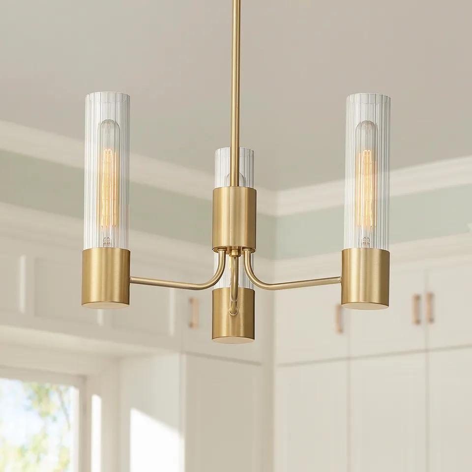 Possini Euro Shelton 15" Wide Warm Brass 3-Light Chandelier