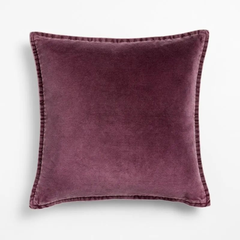 Relaxed Washed Organic Cotton Velvet 20"x20" Deep Burgundy Throw Pillow Cover with Down-AlternativeInsert