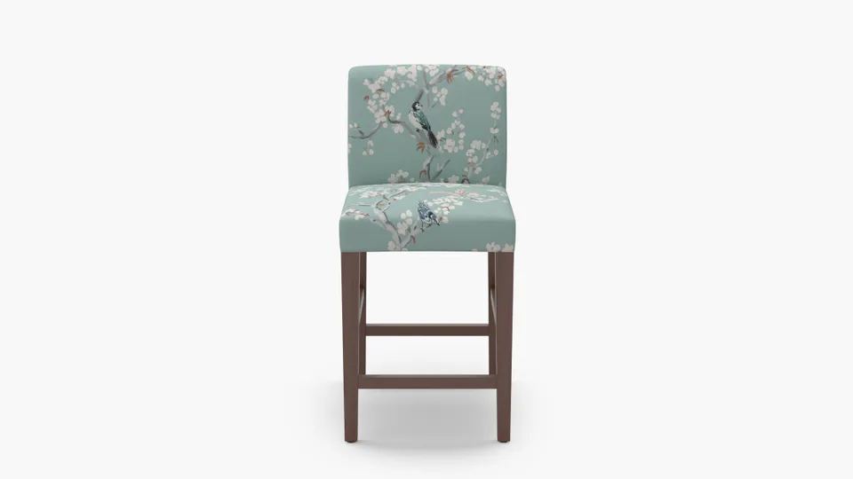 Signature Dining Counter Stool, Mint Cherry Blossom, Walnut Square Tapered Leg
