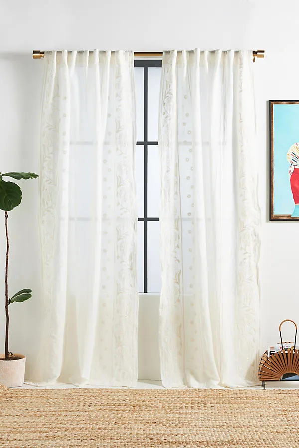 Manette Embroidered Cotton Linen Sheer Curtain