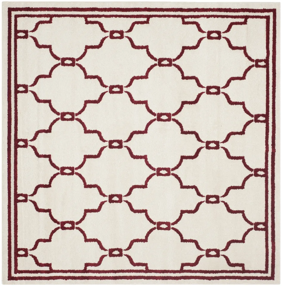 Arlo Home Indoor/Outdoor Woven Area Rug, AMT414H, Ivory/Red,  7' X 7' Square