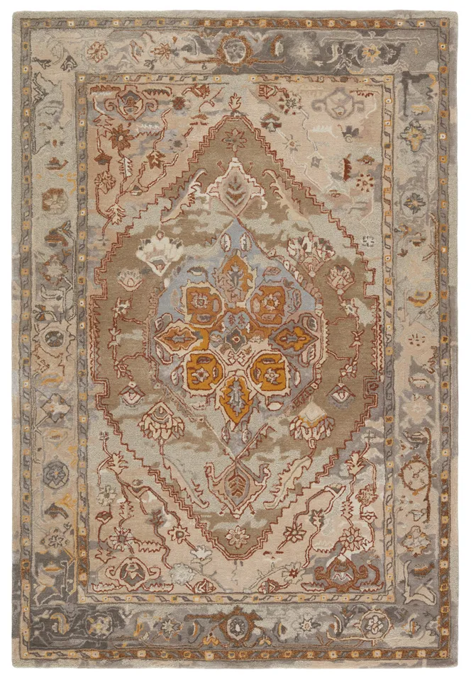 Raisa Handmade Medallion Taupe/ Gold Area Rug (5'X8')