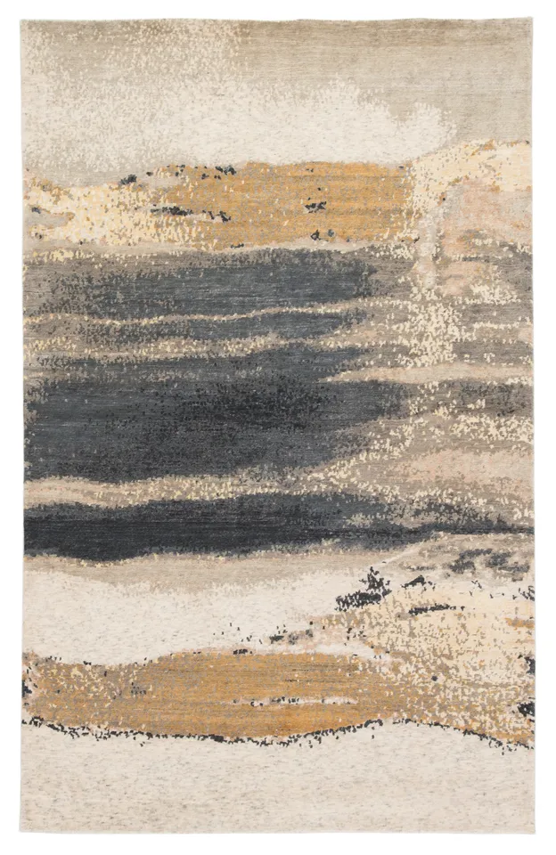 Zoe Bios Creative by Mignonne Hand-Knotted Abstract Gold/ Gray Area Rug (10'X14')