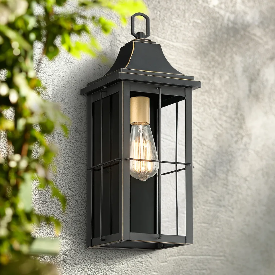 Sunderland 18 1/2" High Black Finish Steel Outdoor Wall Light Lantern