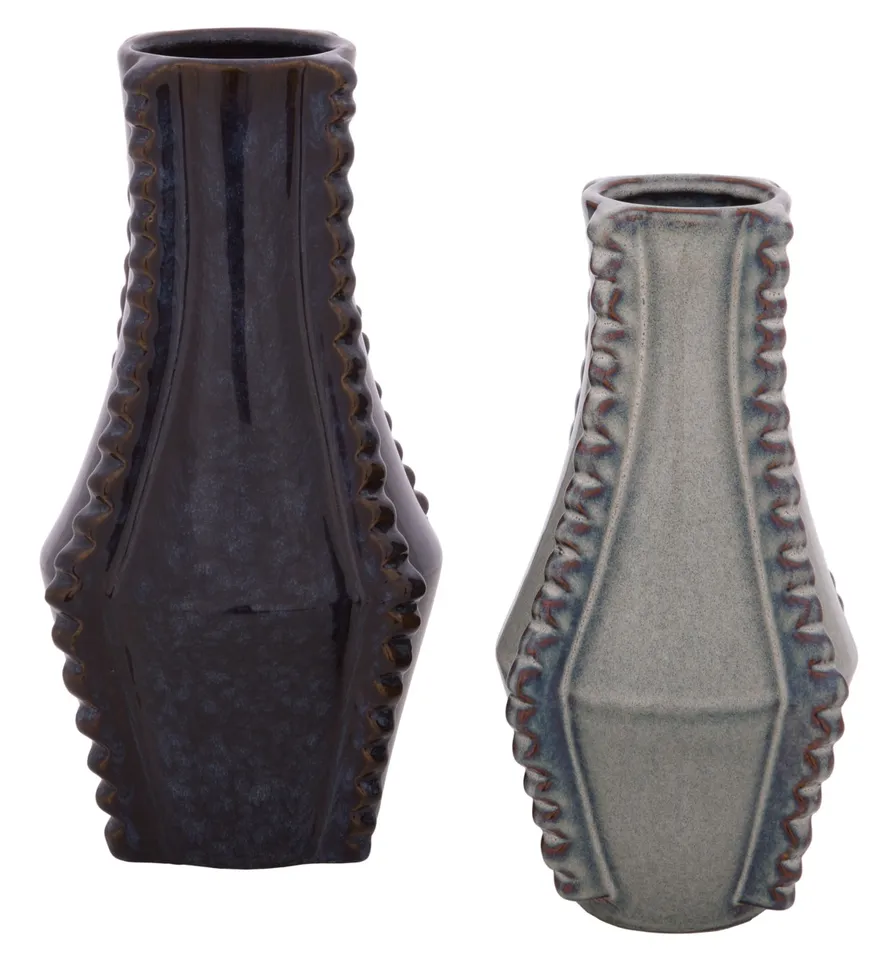 Mia Ceramic Beam Trim Vase, Set of 2 - Blue