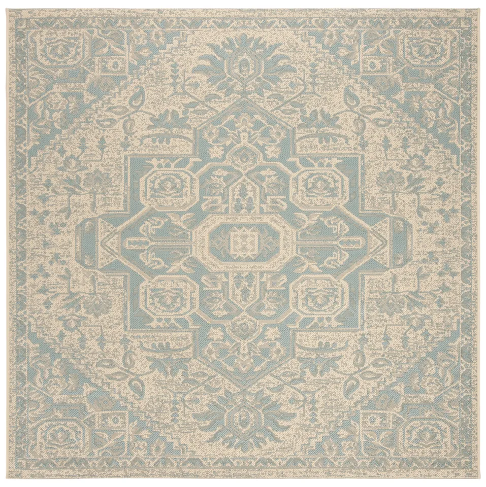 Arlo Home Indoor/Outdoor Woven Area Rug, LND138K, Aqua/Cream,  6' 7" X 6' 7" Square