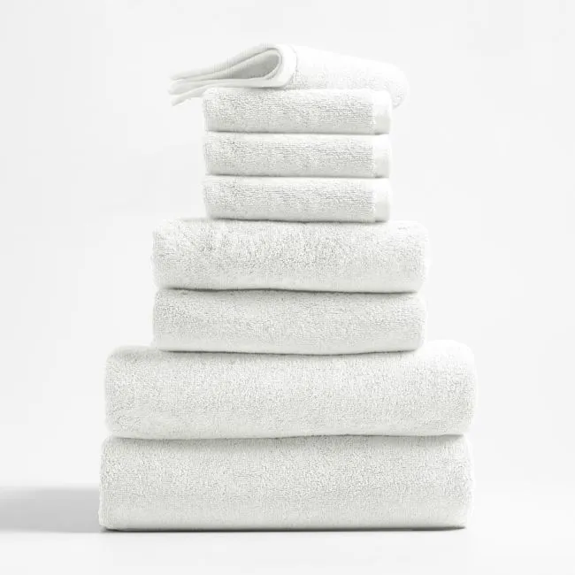 Classic Organic Turkish Cotton White Towels, Set of 8