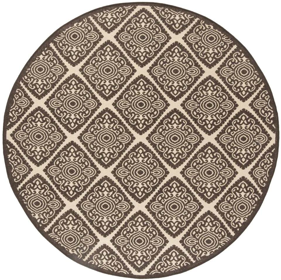Arlo Home Indoor/Outdoor Woven Area Rug, LND132U, Cream/Brown,  6' 7" X 6' 7" Round