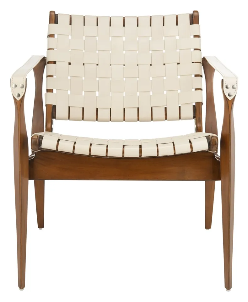Dilan Leather Safari Chair - White - Safavieh