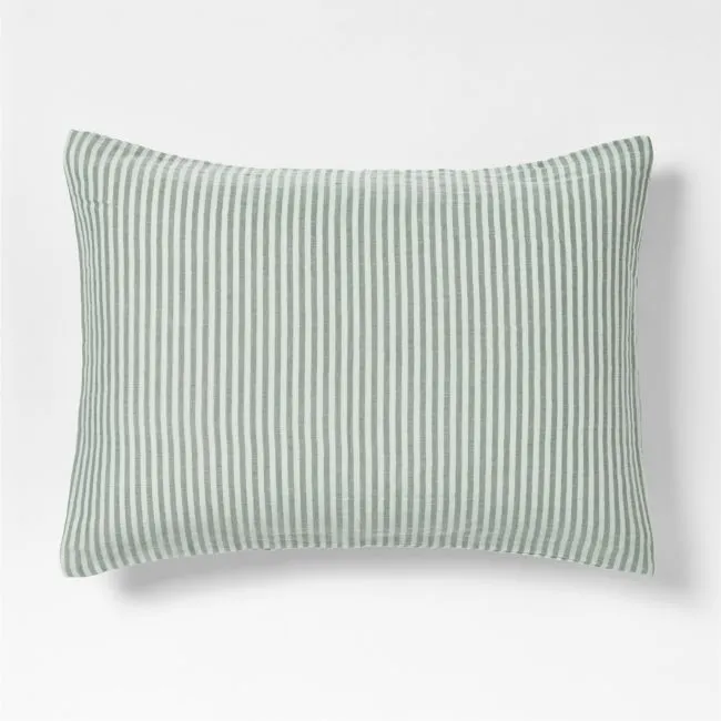 Supersoft Pine Green Striped Organic Cotton Gauze Kids Pillow Sham