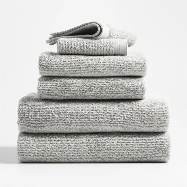 Antimicrobial Organic Cotton Ash Grey Bath Towels, Set of 6