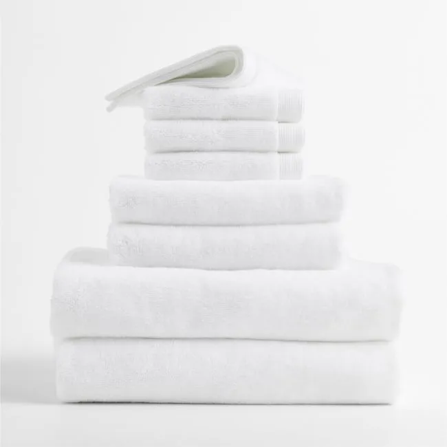 Luxe Plush Organic Turkish Cotton White Bath Towels, Set of 8