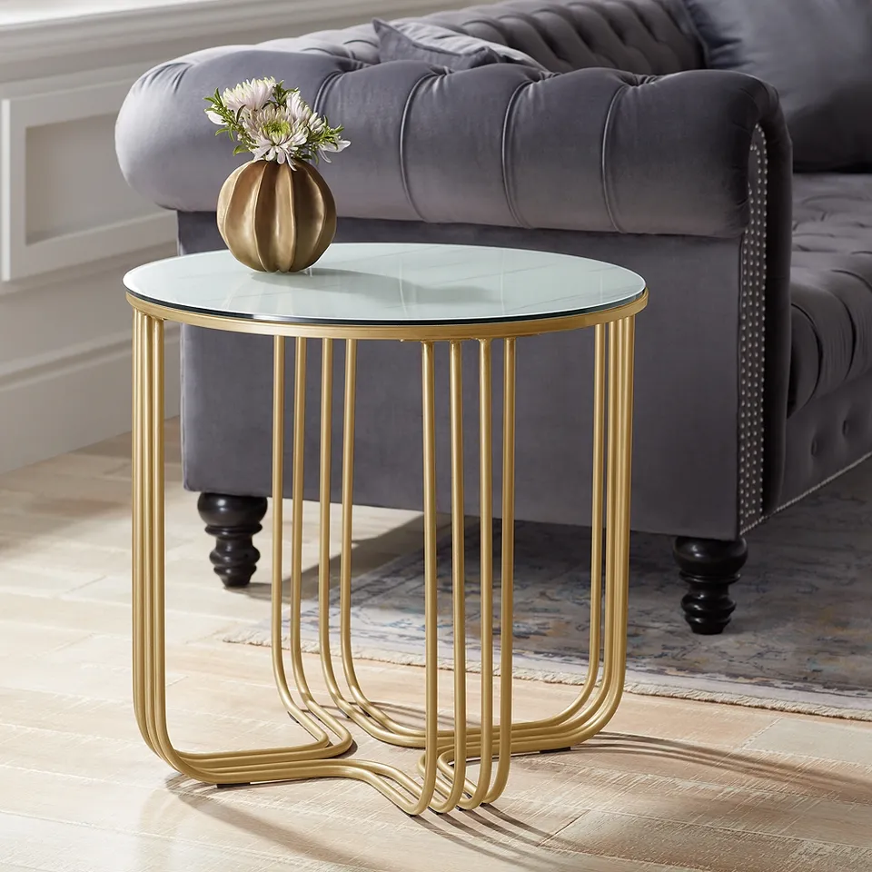 Yuri Soft Gold Metal and Glass End Table