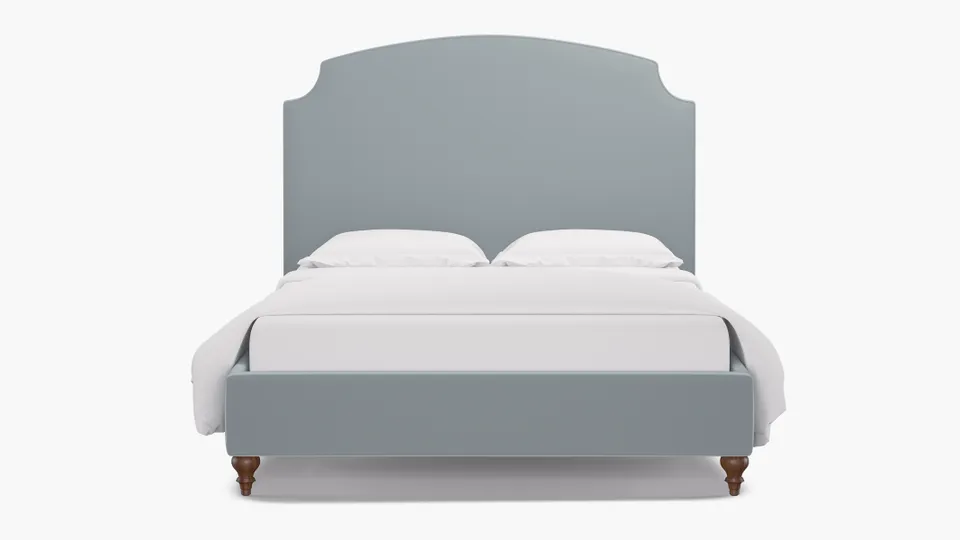 Cove Bed, Sterling Performance Velvet, Walnut Decorative Tapered Leg, King