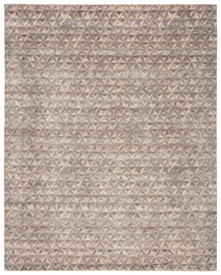 Kavi by Raagam Hand-Knotted Geometric Gray/ Beige Area Rug (6'X9')