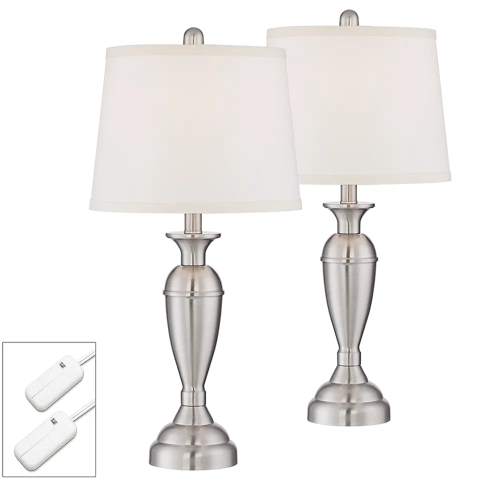 Regency Hill Blair 25" Brushed Nickel Lamps Set of 2 with Dimmers