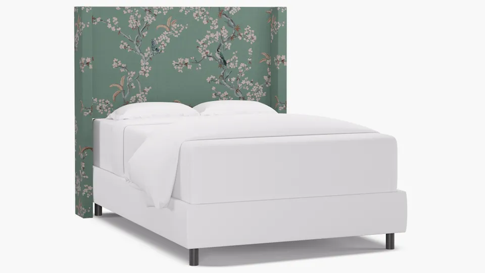 Modern Wingback Headboard, Mint Cherry Blossom, Full