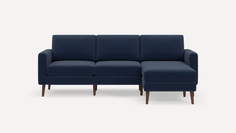 Nomad Sofa Sectional - Navy Blue - Performance Flatweave / Walnut - Wood / Block