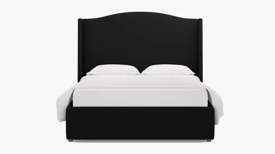 Curved Wingback Bed, Raven Everyday Linen, Queen