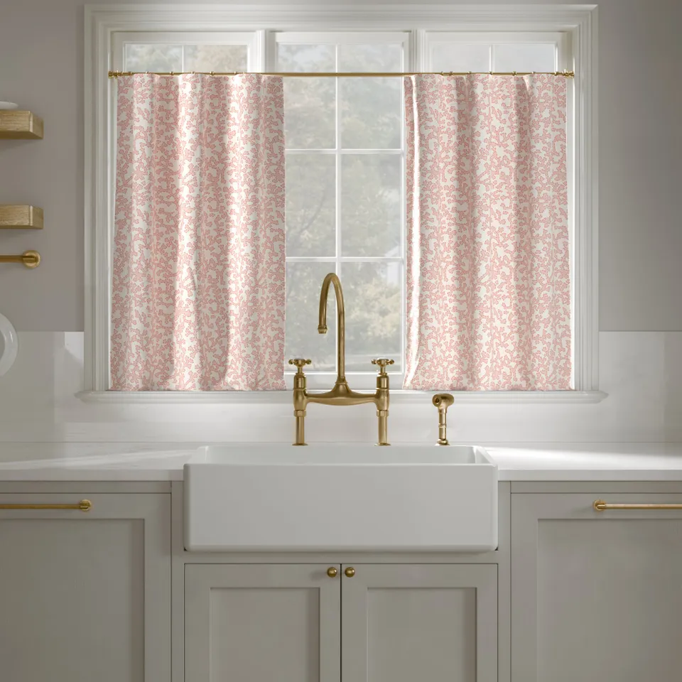 Printed Linen Café Curtain, Flamingo Hele Bay, 25" x 36", Privacy