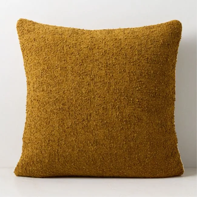 Strada Dull Gold Boucle Italian Wool Throw Pillow with Down Alternative Insert 23"x23"