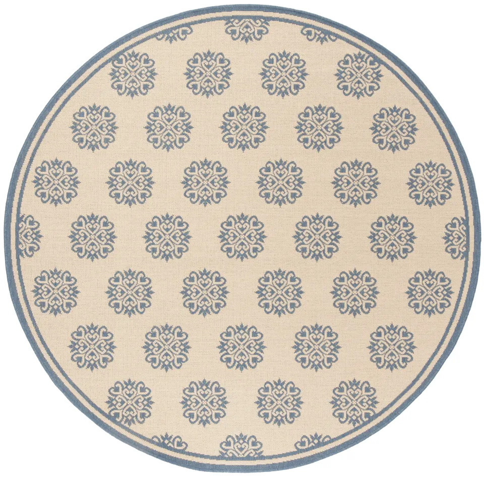 Arlo Home Indoor/Outdoor Woven Area Rug, LND181M, Blue/Cream,  6' 7" X 6' 7" Round