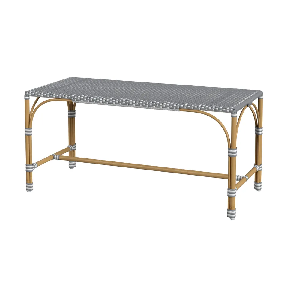 Tobias Blue/White Dot / Natural Rattan Frame Outdoor Bench