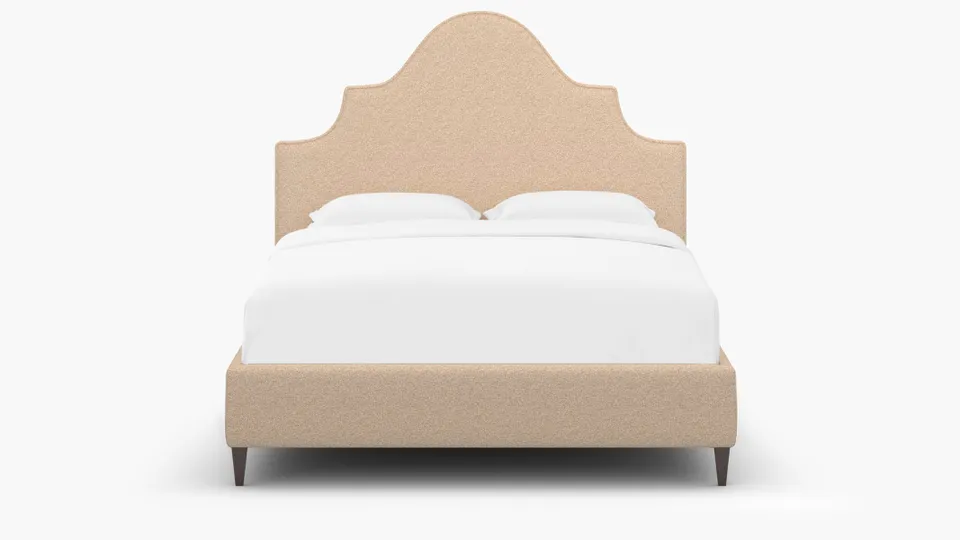 Statement Bed, Buff Boucle, Espresso Square Tapered Leg, Full