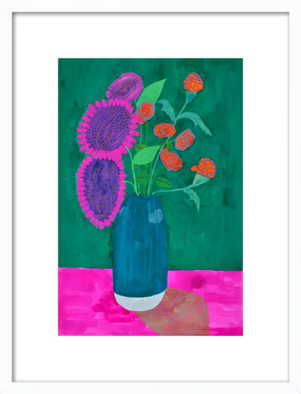 vase with sunflowers and carnations  by Christiane Drapela for Artfully Walls