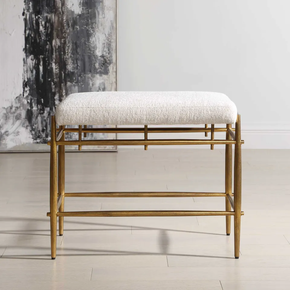 Karleen Plush White Small Brass Bench