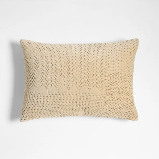 Sashiko Organic Cotton Velvet 22"x15" Travertine Beige Throw Pillow Cover