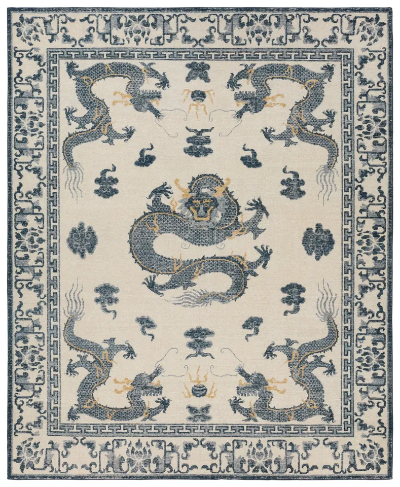 Cobal PIN01 Handknotted Animal Blue Area Rug (8'x10')