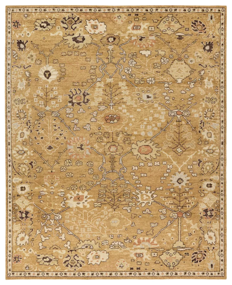 Matrona Handknotted Floral Gold/Cream Area Rug (9'X12')